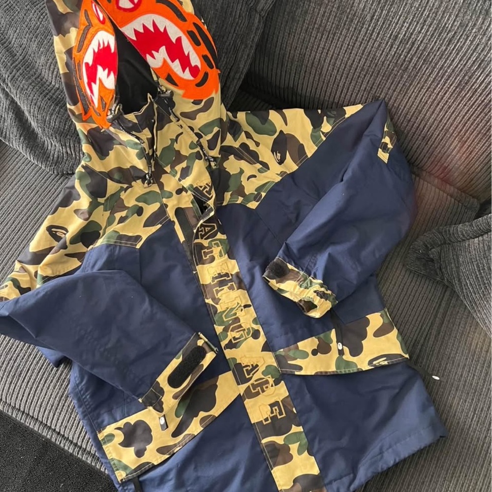 Bape Camo and Navy Shark Hoodie Jacket